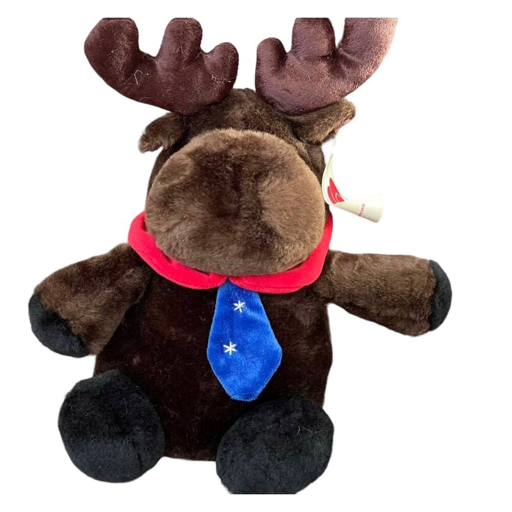 Vintage HugFun Moose Plush wearing Blue Tie with TAGS Reindeer Some Wear READ